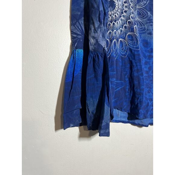 Desigual EUC Blue Embroidered Batinga Button Up Flutter Sleev Top Shirt Blouse M - Picture 7 of 10